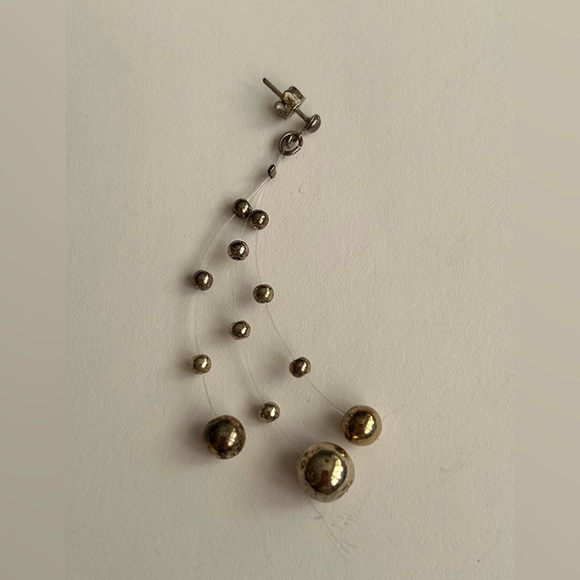 New Earrings Silver Color Balls 3 Strands of 4 Balls Pierced Handmade by Artist - Picture 2 of 8